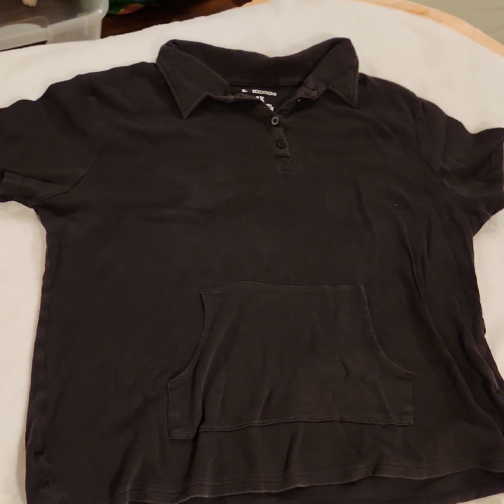 Black Short Sleeve Polo Shirt with Front Pocket